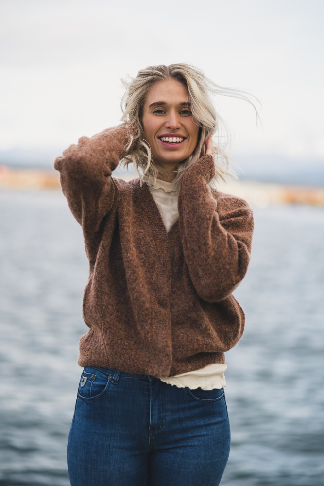 Brook Knit Boxy Cardigan Copper Brown Vakre Vene