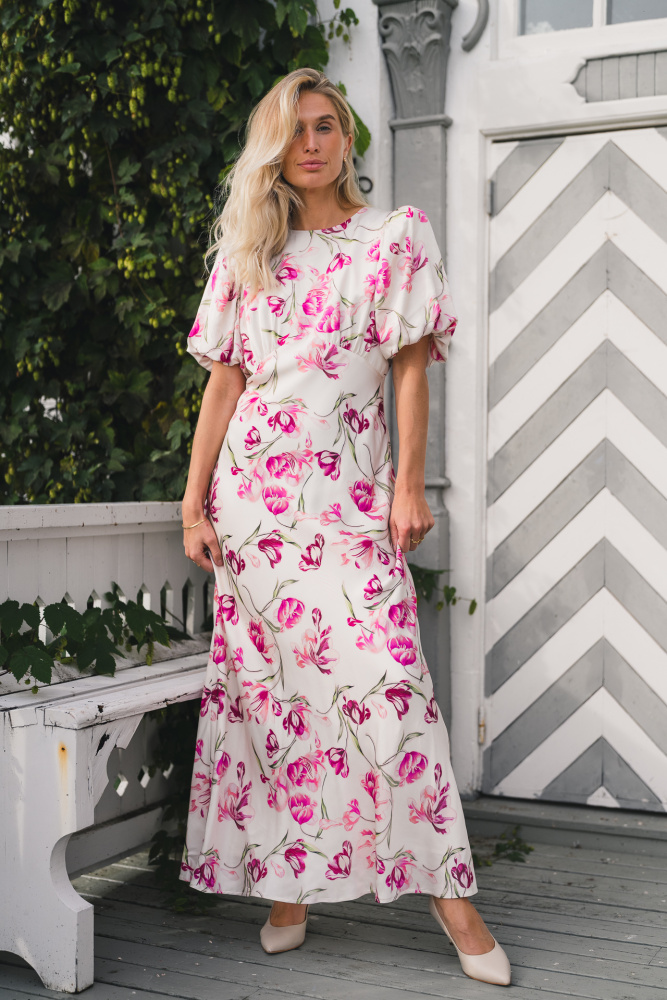 Freja Pouf Sleeve Maxi Dress Tulip Pink - Vakre Vene