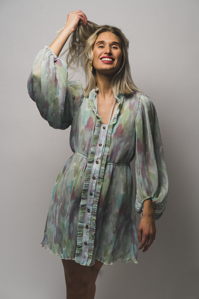 Pleated georgette mini dress shop
