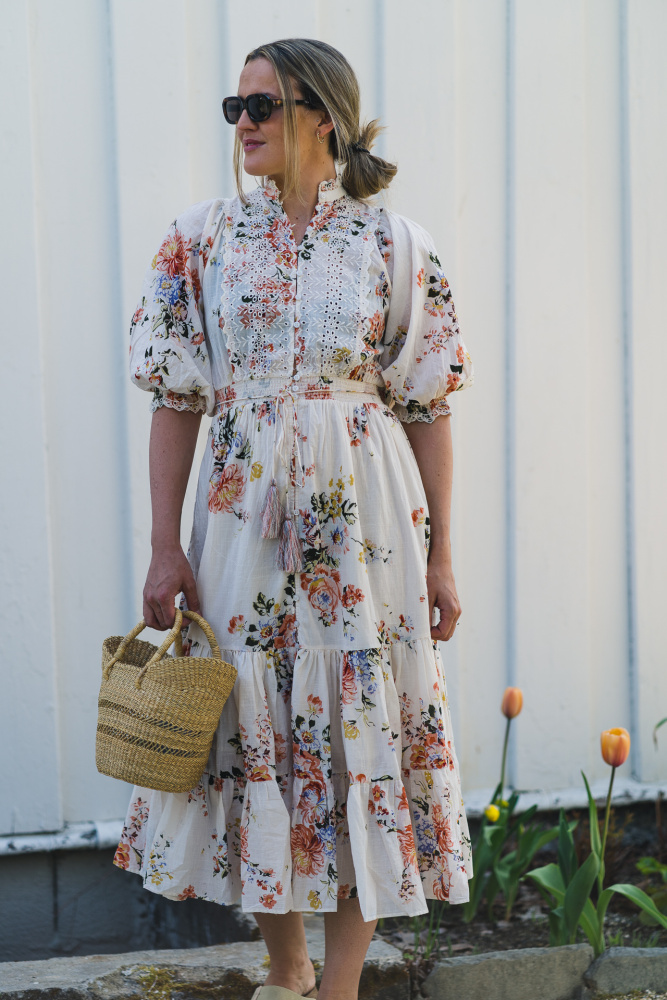 Cotton Slub Midi Dress Vintage Flowers - Vakre Vene