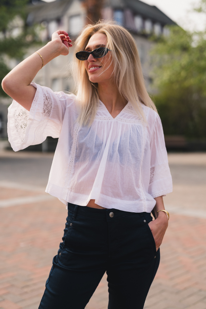 Blouse Voile Wiya Style Hippie Chic - Taille S/M, Noir, Manches Bouffantes - Neuf Avec étiquettes, En Polyester