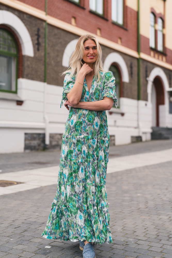 slim fit dress slacks Floral ruffled long dress main image 1