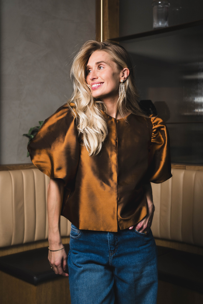 Cleo Pouf Sleeve Blouse Amber - Vakre Vene