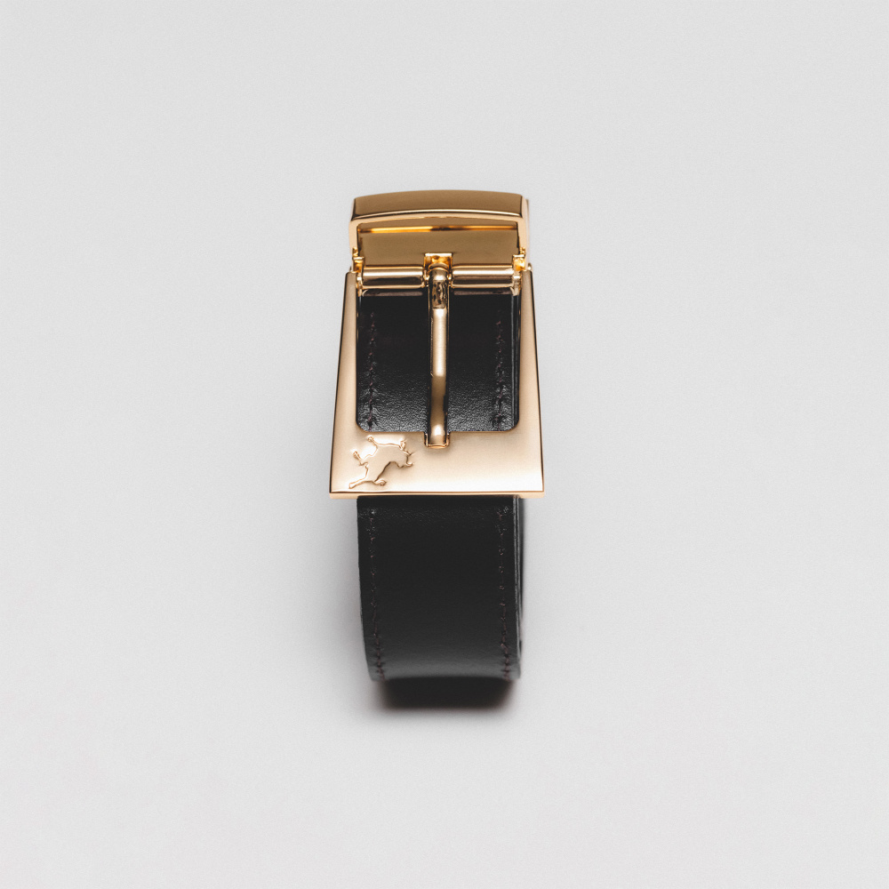 小物 ARGUELONG LETHER BELTBLACKx gold Ember Gold Leather Belt Black/Brown - Vakre Vene